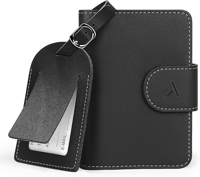 ALLIVE Passport Holder with Luggage Tag, Genuine Leather Passport Holder with by ALLIVE