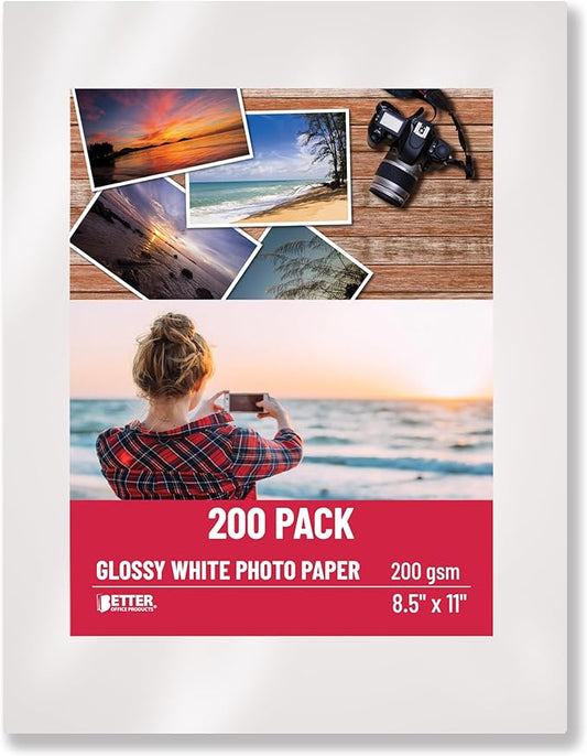Glossy Photo Paper, 8.5 x 11 Inch, 200 Sheets, by Better Office Products, 200 gsm, Letter Size, 200-Count Pack-DeskLoop Office