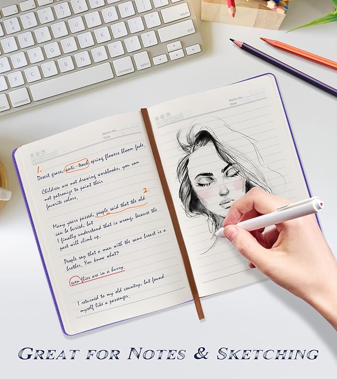 Lined Journal Notebook for Women Men,256 Pages A5 Hardcover Leather Journals for Writing,Travel,Business,Work & School,College Ruled Notebooks for Note Taking,Diary Notepad 5.7"×8.3" purple-DeskLoop Office