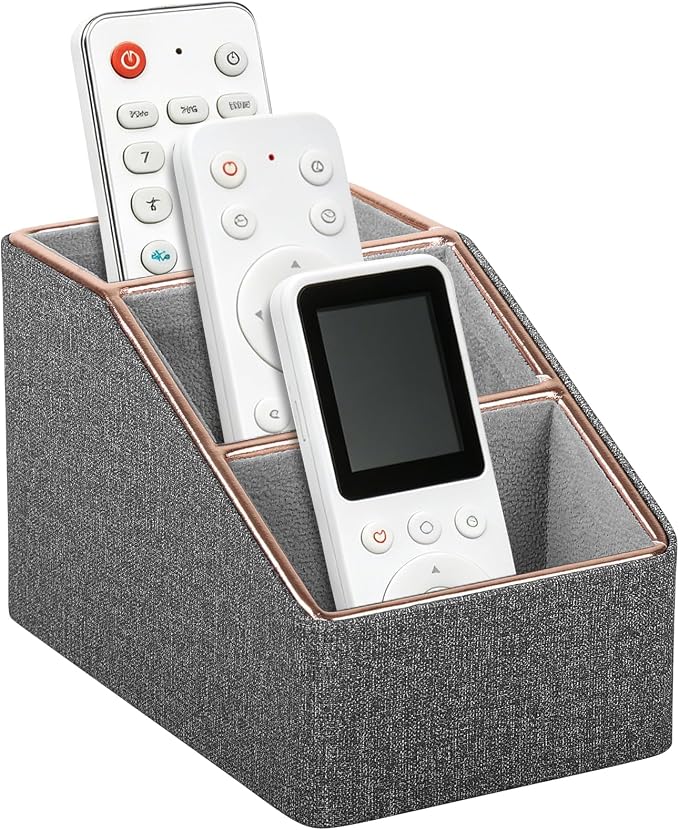 Rose Gold Edge Inlaid Leather Desktop Organizer, Remote Control Holder by RHCSZ