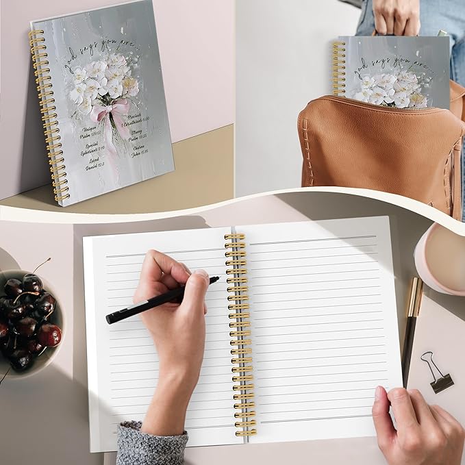 Christian Floral Spiral Notebook Journal, Vintage Hydrangea Flower Bible Notebooks for Note Taking, Christian Gifts for Women, Bible Journaling Hardcover Spiral Journal 5.5x8.3 Inches Writing Pads-DeskLoop Office