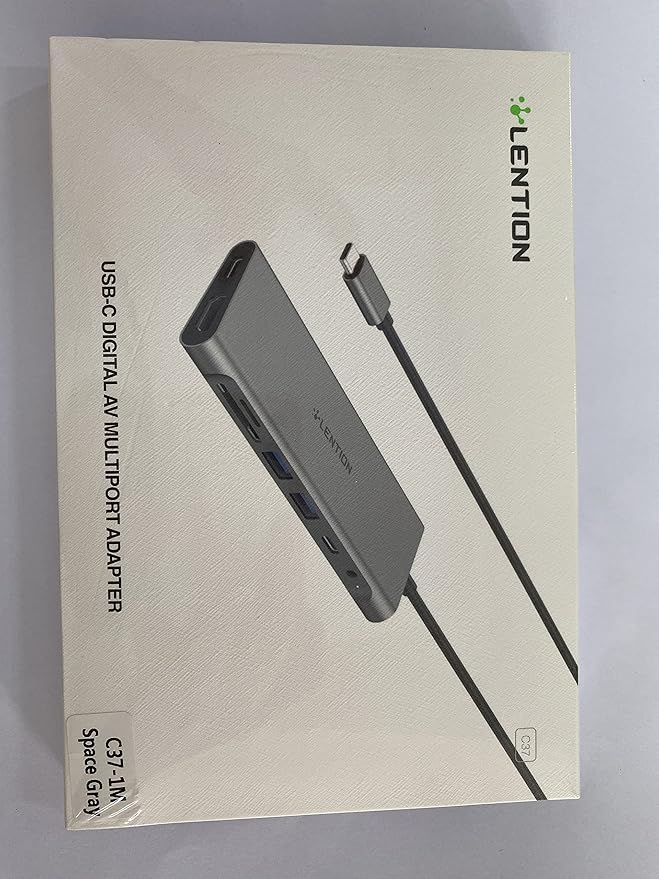 LENTION 3.3FT Long Cable USB C Hub with 4K HDMI, 2 USB 3.0, Card Reader, Aux, Type C Data/Charging Compatible 2024-2016 MacBook Pro, Mac Air/Surface, More, Stable Driver Adapter (CB-C37, Space Gray)-DeskLoop Office