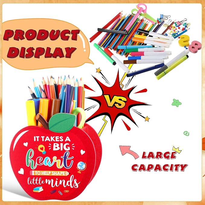 Crtiin Teacher Appreciation Gifts Apple Wooden Pencil Holder Wood Pencil Cup - Image 4