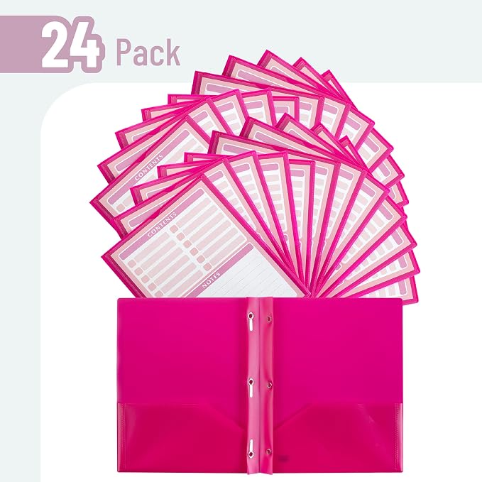 Mr. Pen- Plastic Folders with Pockets and Prongs, 24 Pack, Letter Size | Magenta - Image 2