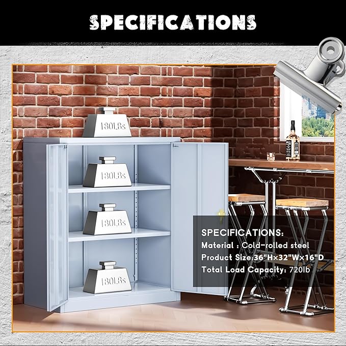 Greenvelly Metal Garage Storage Cabinet, Lockable Metal Cabinets with 2 Doors and Shelves,36”Steel Storage Locking Counter Cabinet for Office,Garage,Kitchen,Home,School(Dark Grey)-DeskLoop Office