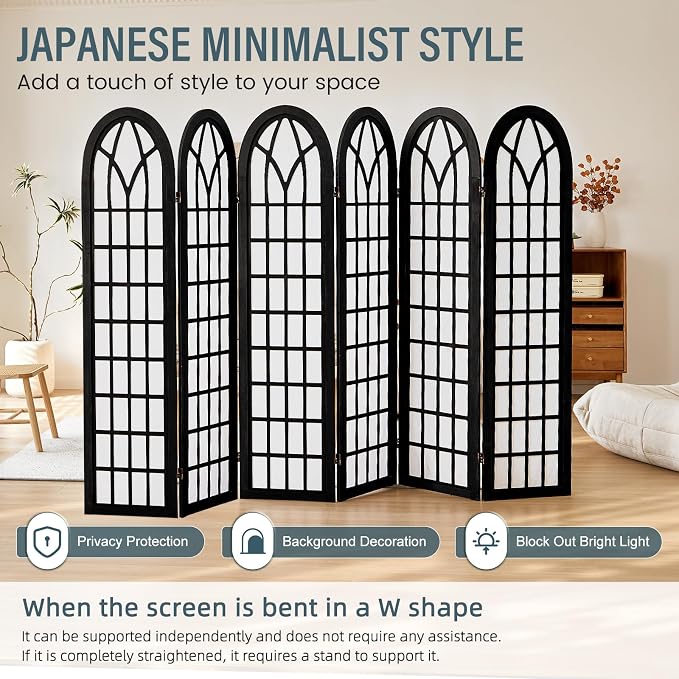 Aletheiawu Room Divider and Folding Privacy Screen, 6 Panel Japanese Shoji - Image 2