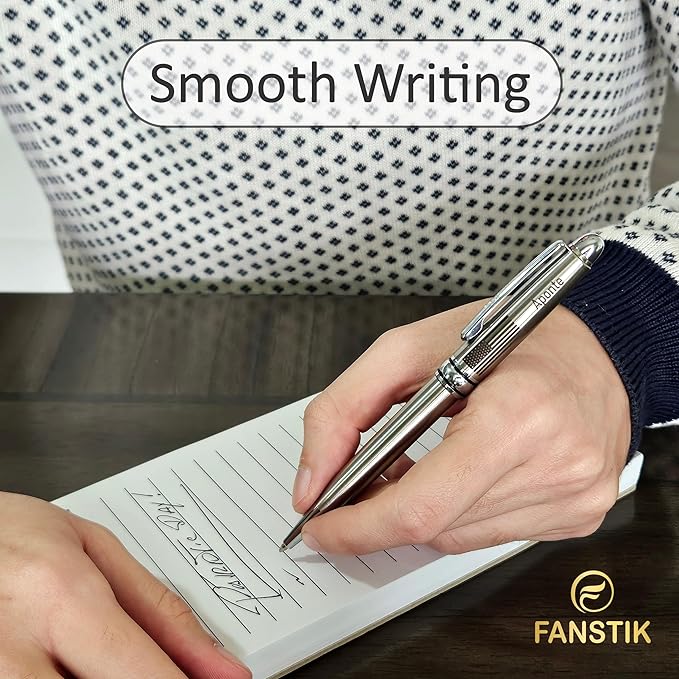 Customized BallPoint pen with name and US Flag (MADE IN USA), stainless steel, silver, luxury engraved pen personalized for men and for women. (BallPoint US-Flag)-DeskLoop Office