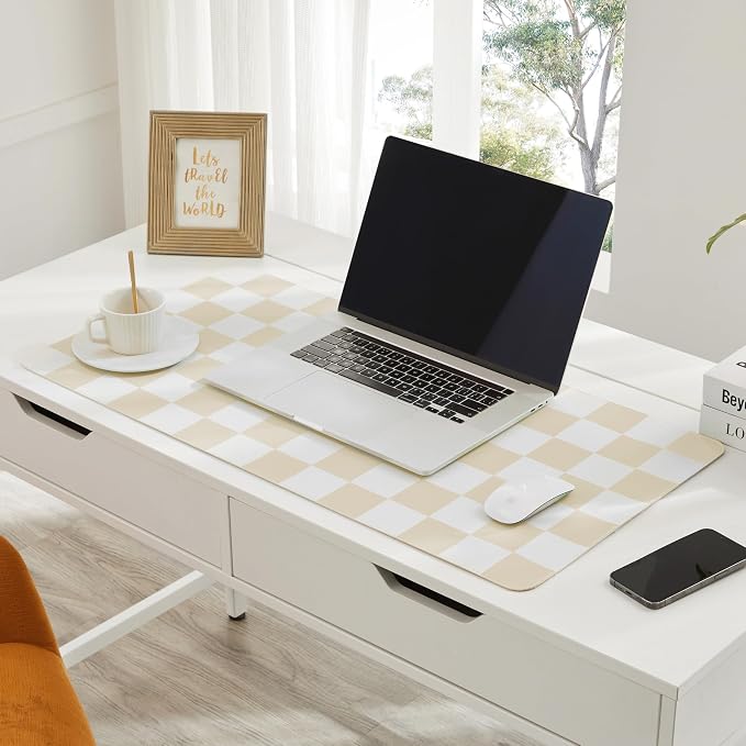 Ohocut Checkered Desk Mat, 31.5" x 15.7" Large Cute Beige Sand Aesthetic Retro - Image 2