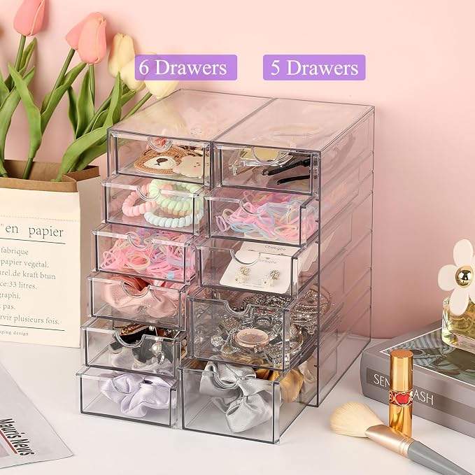 Hipiwe 5-Drawers Plastic Storage Organizer, Cosmetic Hair Tie Container - Image 5