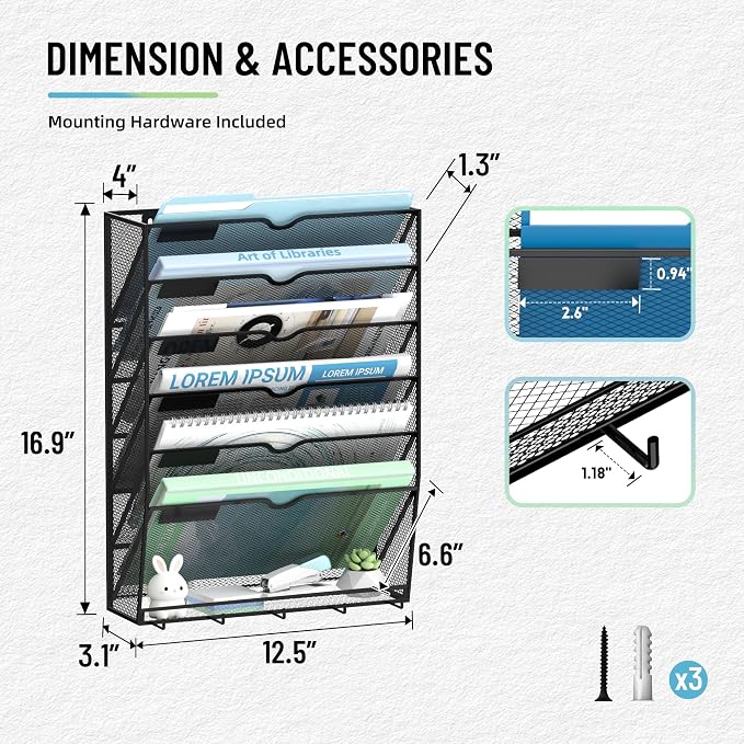 SUPEASY Wall File Organizer, 7 Tier Hanging File Organizer - Image 3