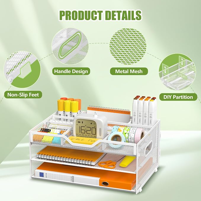 3 Tier Desk Orgnizers and Accessories, Metal Magazine File Holder - Image 3