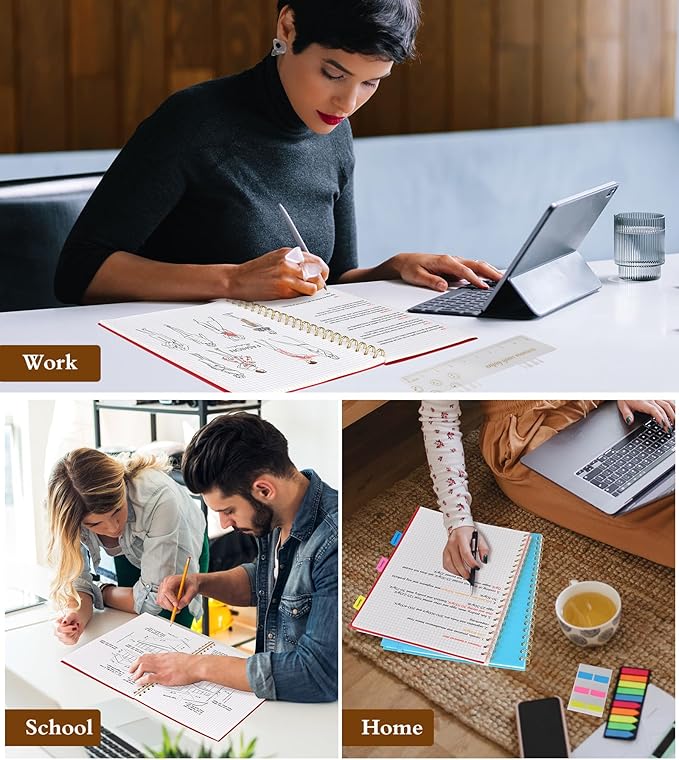 Graph Paper Notebook, Spiral Notebook Journal 8.5” x 11”, A4 Large Grid Notebooks for Women Men, 100 GSM Graph Paper, Plastic Hardcover Spiral Graphing Journals for Work School Engineerin, Red-DeskLoop Office