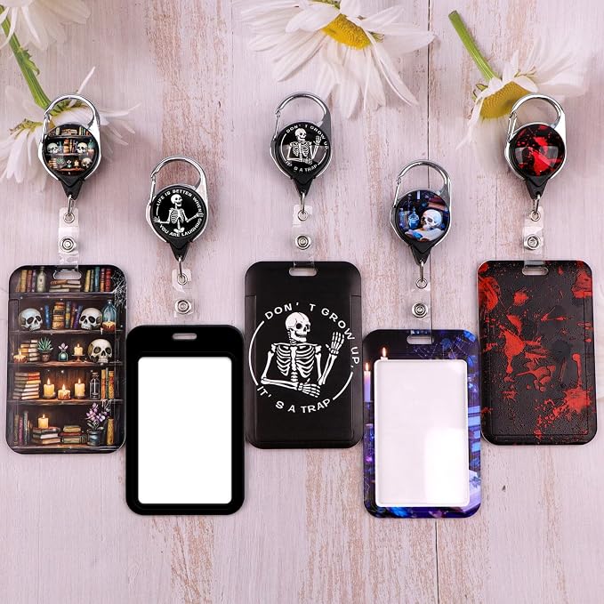 Black Skeleton ID Badge Holder Retractable Badge Holder Reel - Image 2
