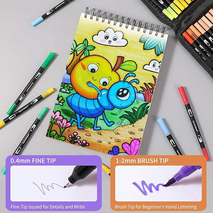 Double Brush Marker Pens, 100 Colors Art Markers Set with Fine Tip and Brush Tip for Kids Adult Coloring Book Hand Lettering Calligraphy Drawing Art Supplies Kit-DeskLoop Office
