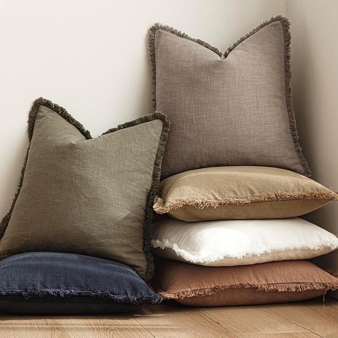 Foindtower Set of 2 Decorative Linen Fringe Throw Pillow Covers Cozy Boho - Image 6
