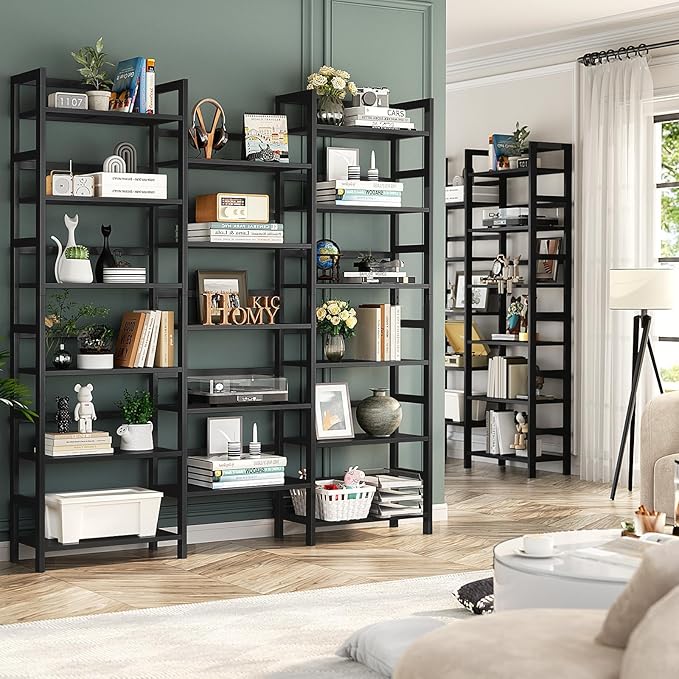 Homykic Bamboo Triple Wide Shallow Bookshelves and Bookcases, 6-Tier 6ft Tall Bookshelf with 17 Open Display Shelves, Super Large Freestanding Book Shelf for Home Office, Bedroom, Living Room, Black-DeskLoop Office