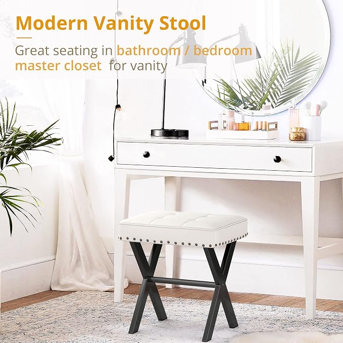 LUE BONA White Vanity Stool - Image 3
