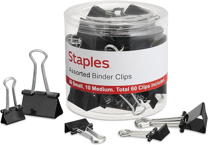 Staples Binder Clips, 60 Pack – Mixed Small & Medium Clips by Staples