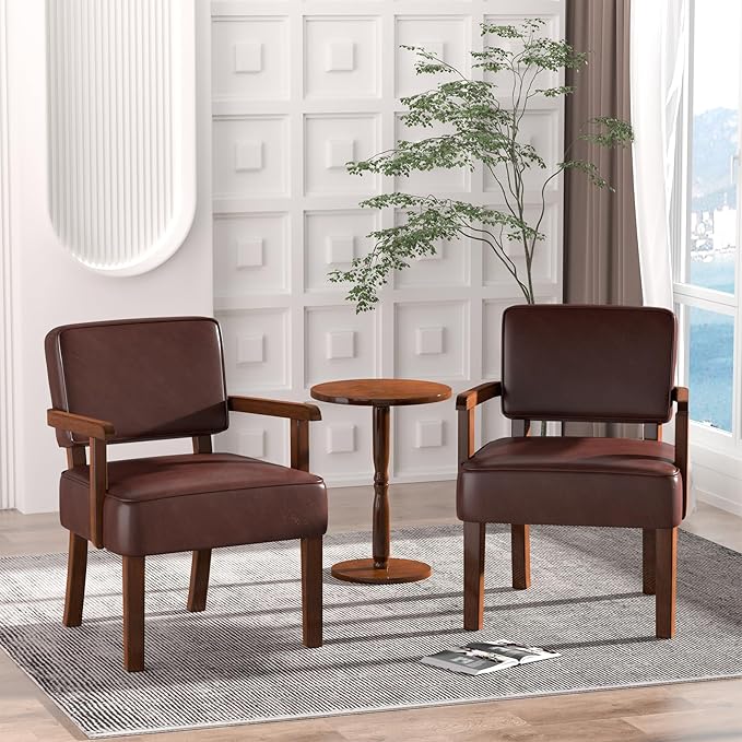 Accent Chair, PU Leather Living Room Chairs Oversize with Soft Seat and Armrests for Living Room Dinning Room Bedroom Reading Room Waiting Room-DeskLoop Office