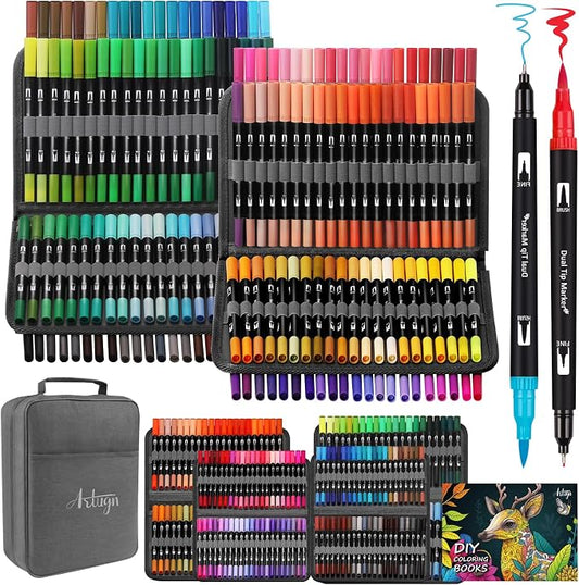Artugn Dual Markers Brush Pens for Adult Coloring Books, 168 Colors Art Marker by Artugn