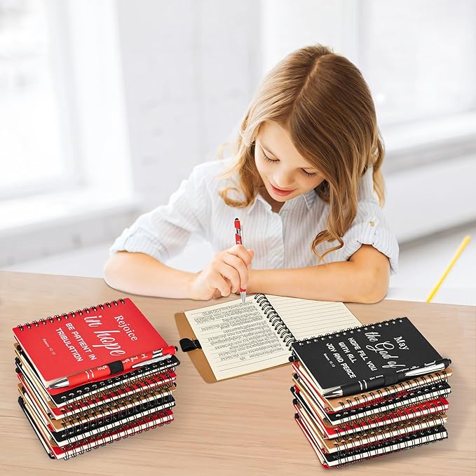 Christian Prayer Journal Spiral Notebooks Bulk with Pens - Small Notepads (4.13”x5.43”) - inspirational Gifts for Women men,Church Members & Bible Study Groups (30 sets multicolor)-DeskLoop Office