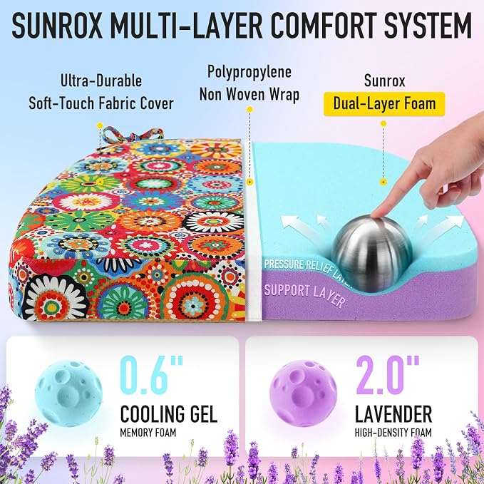 SUNROX Cooling Gel Memory Foam Chair Cushions, 2.6" Thick U-Shaped Dual-Layer - Image 2