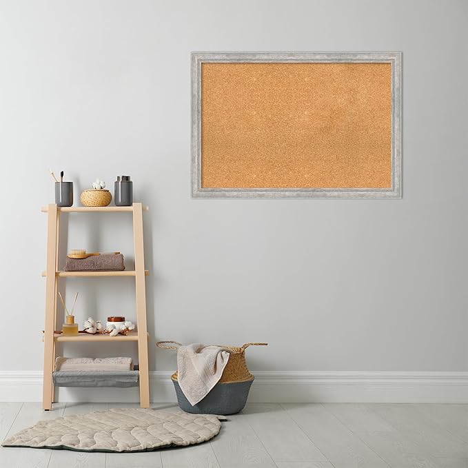 Amanti Art Natural Cork Board for Wall, 27x39 Vision Board with Silver Wood Frame, Large Corkboard Office Decor for Home Organization, Modern Contemporary Corkboard Pinboard to display items for home-DeskLoop Office