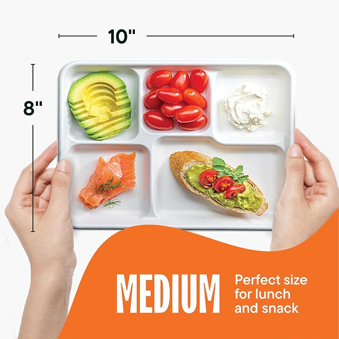 100% Compostable Paper Plate 125-Pack 5-Compartment Bagasse School Lunch Tray - Image 4
