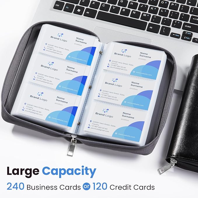 Sooez Zip-Enclosed Business Card Holder Organizer, Professional Credit Card - Image 4