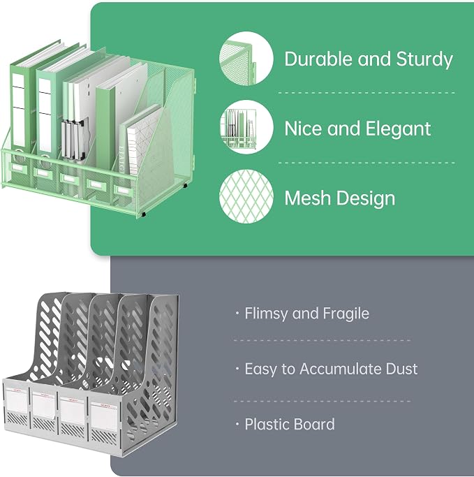 DALTACK 5 Vertical Compartments Magazine File Holder, Binder Organizer - Image 5
