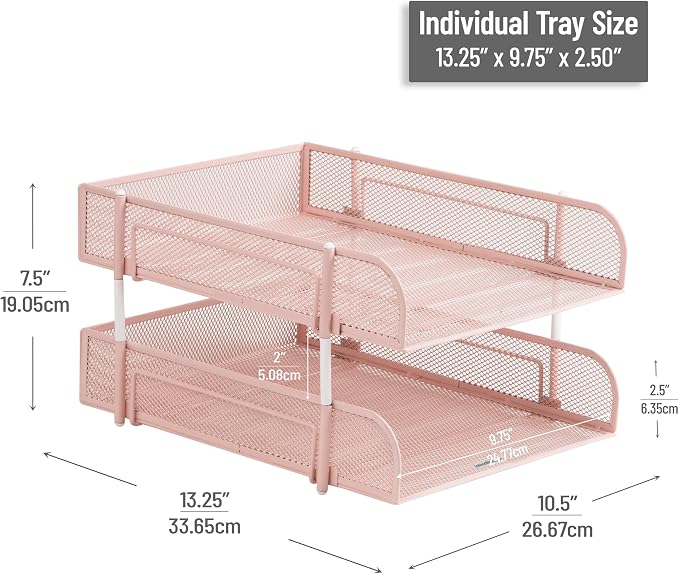Mind Reader Stackable Paper Tray, Desktop Organizer, File Storage, Metal Mesh - Image 3
