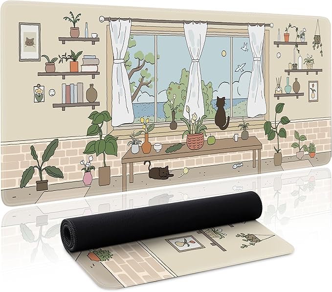 Kawaii Cat Mouse Pad Large Desk Mat Extended Keyboard Mouse Pad Cute Mousepad by Unknown