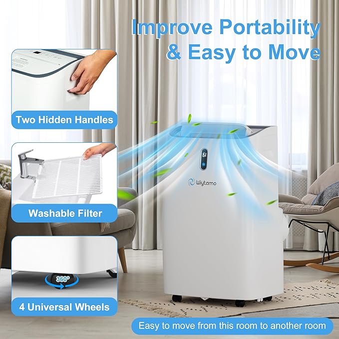 14,000 BTU Portable Air Conditioners for 700 Sq.Ft, 4-in-1 Room Air Conditioner with Cooling, Heating, Dehumidifier, Fan, Remote, Sleep Mode, Auto Swing, 24H Timer, Self-Evaporating Portable AC Unit-DeskLoop Office