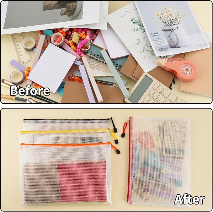 EOOUT 72pcs Mesh Zipper Pouch, A4 Size, 12 Colors Zipper Bags - Image 4
