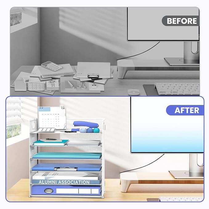 Daltack 6 Tier Paper Organizer for Desk, Paper Letter Tray Organizer for Desks - Image 7