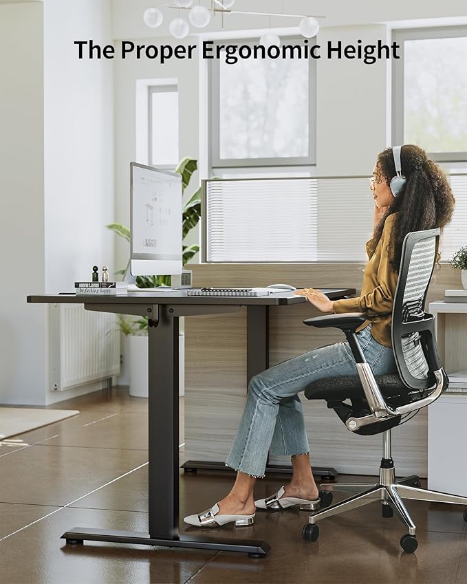 FEZIBO One-Piece Standing Desk Adjustable Height Stand up Home Office Desk, 48x24 Inch Electric Standing Computer Desk, with 4 Memory Presets, Fixable casters, Black-DeskLoop Office