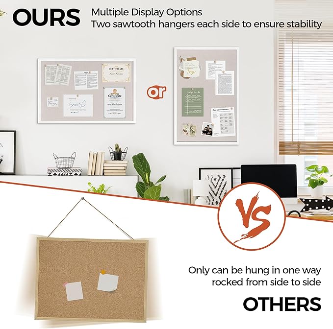 Fun Memories Cork Board Bulletin Board for Office, 20" x 30" Pine Wooden Framed Corkboard, Wall Mounted Notice Pin Board for School Home & Office, White-DeskLoop Office