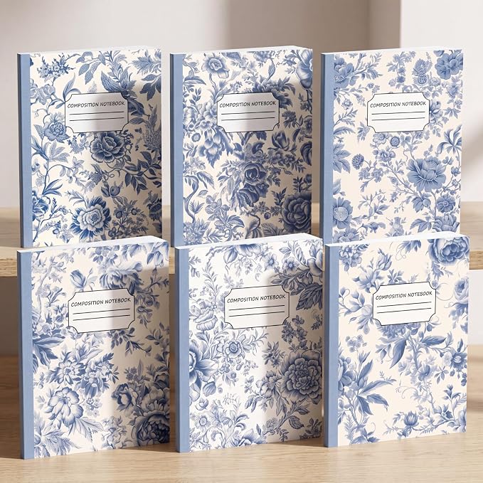 Harloon 6 Pack Composition Notebooks College Ruled Bulk Vintage Blue Flower by Muasung