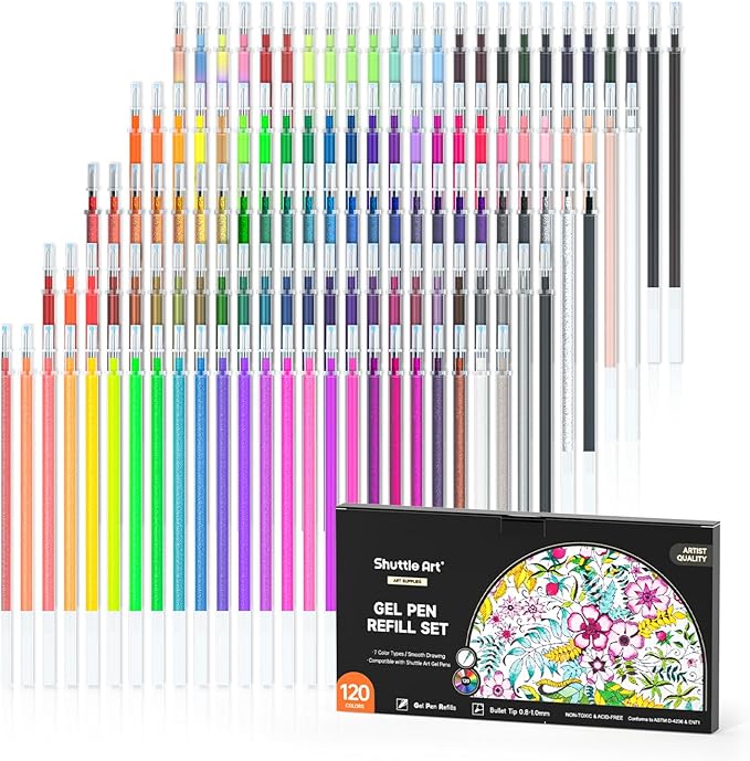 Gel Pen Refills, Shuttle Art 120 Colors (No Duplicates) Gel Pen Refills, 7 Color Types for Kids Adults Coloring Books Drawing Doodling Crafts Scrapbooking Journaling-DeskLoop Office
