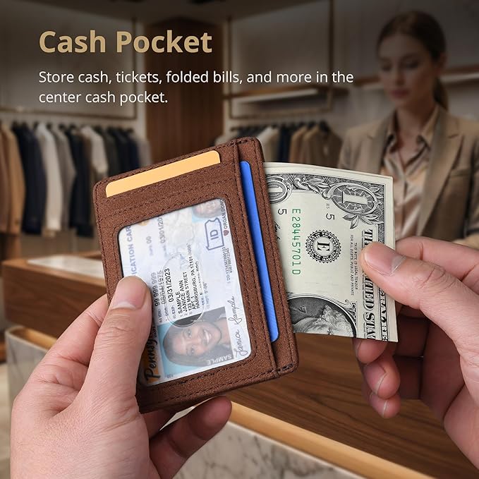 Buffway Slim Minimalist Front Pocket RFID Blocking Leather Wallets - Image 5
