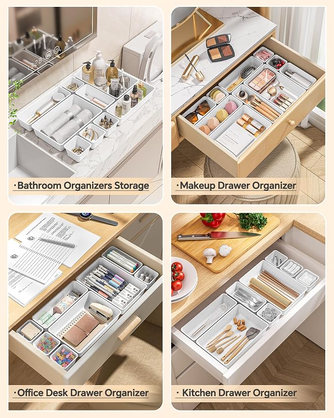 KEMETHY 25 PCS Plastic Drawer Organizers Set, 4 Sizes Vanity Organizer - Image 4
