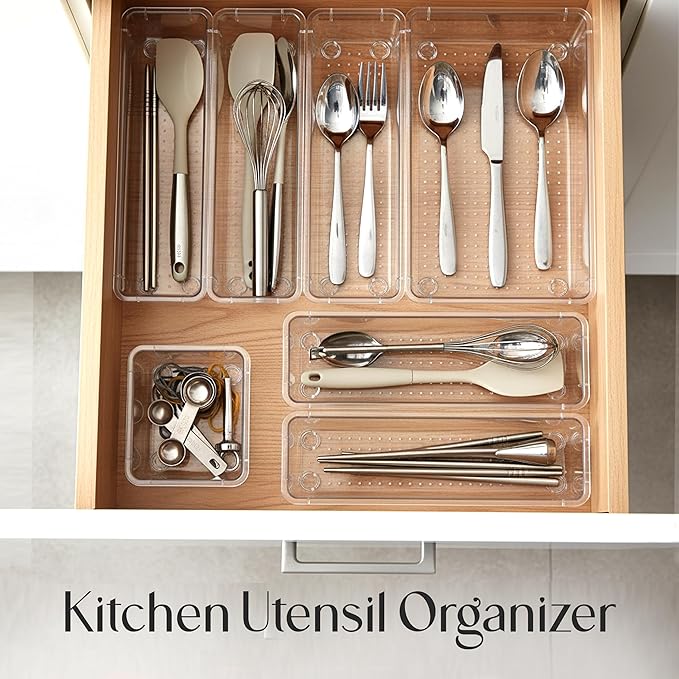KICHLY 25 Piece Clear Drawer Organizer Set – Multi Size Storage Trays - Image 3