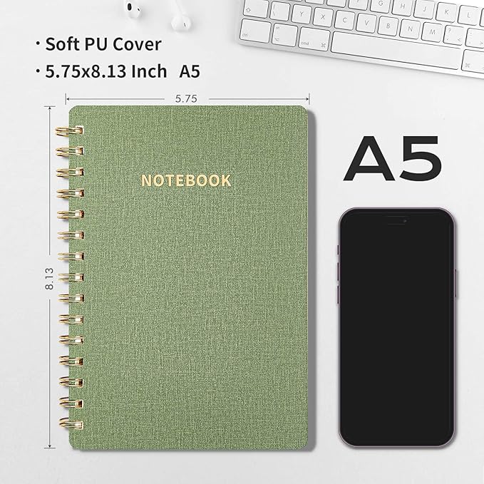 Lined Spiral Notebook College Ruled A5 Journal Book for Note Taking, 160 Pages Writing Journal for Office and Home School Supplies 5.75x8.125 inch - ArmyGreen-DeskLoop Office