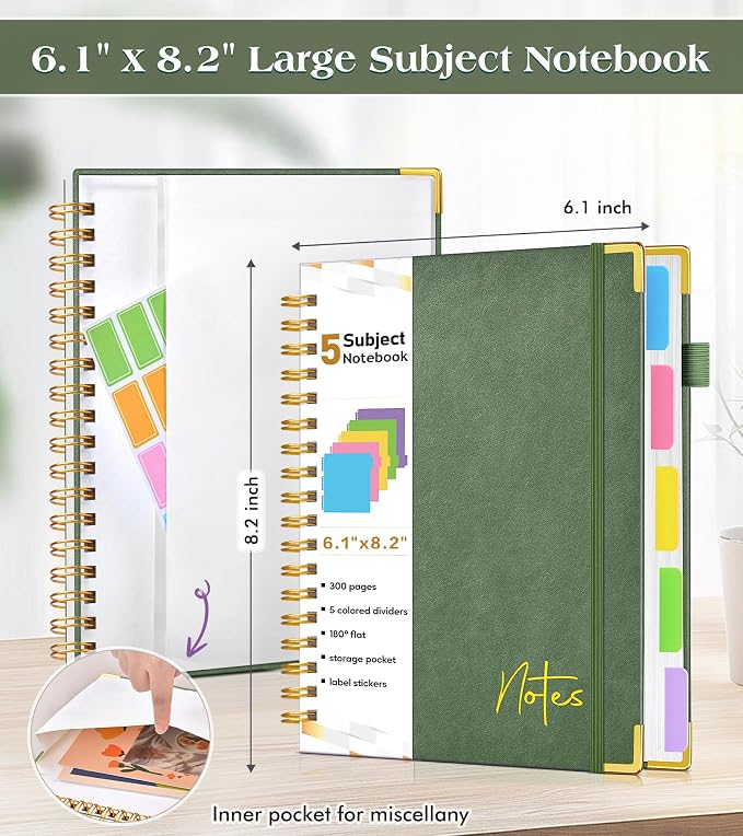 Spiral Notebook Journal with Removable Dividers Tabs, 300 Pages Hardcover - Image 4