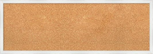 Amanti Art Natural Cork Board for Wall, 13x37 Vision Board with White Frame, Medium Corkboard Office Decor for Home Organization, Country Rustic Corkboard Pinboard to Display Items for Home-DeskLoop Office