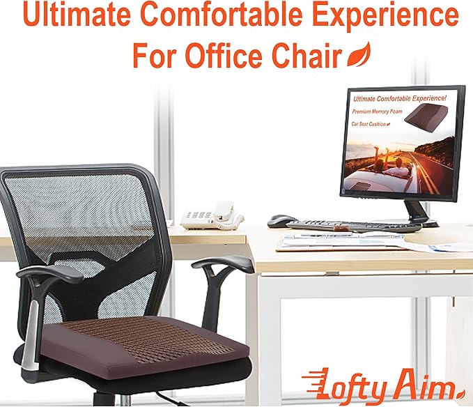 Car Seat Cushion, Comfort Memory Foam Car Cushions for Driving - Sciatica & Lower Back Pain Relief, Driver Seat Pillow for Auto, Office Chair, Wheelchair - 4D Mesh Brown-DeskLoop Office