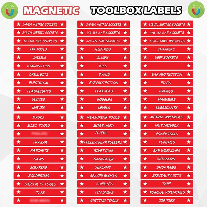 Tenare Magnetic Tool Box Labels, 4.5 x 0.75 Inch Organizer Magnets - Image 3