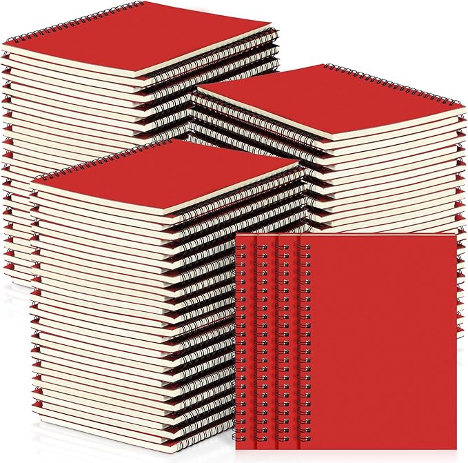 Yahenda 54 Pcs Spiral Notebook Bulk A5 Journal Lined 8.3'' x 5.5'' Writing Composition Paper Small Notepad Subject Notebook for Students Office Business Back to School Supplies (Red)-DeskLoop Office