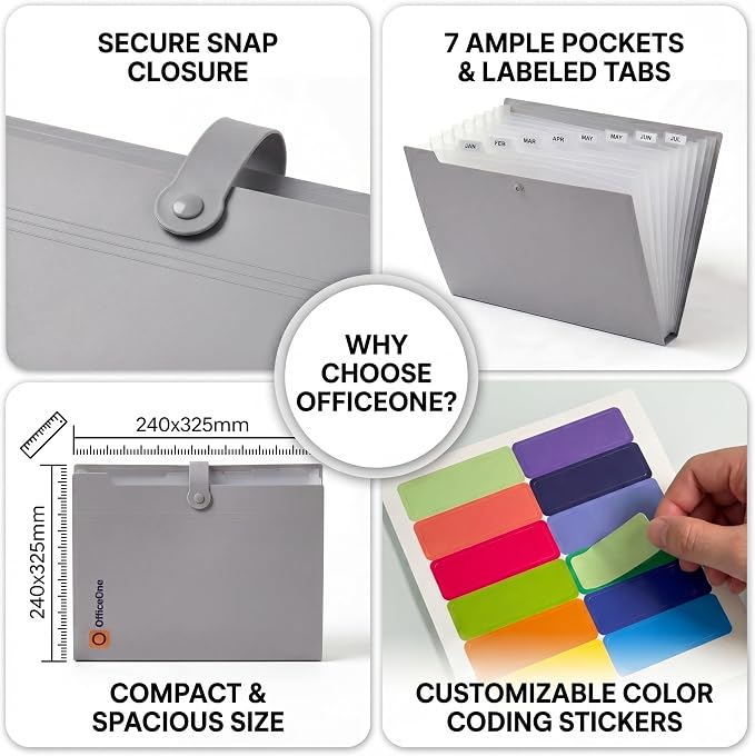 OfficeOne 8-Pocket Expanding File Folder, A4 Letter Size Accordion Document - Image 4