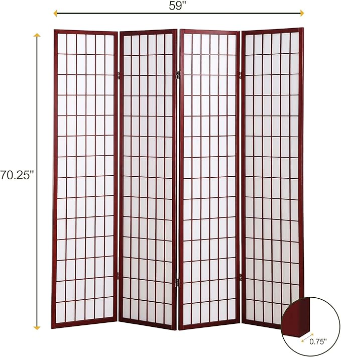 NicBex Room Divider 4 Panel Room Dividers with Oriental Style Partition Room Dividers and Folding Privacy Screens Wall Divider for Home, Office, Room Separation,72" W x 2" D x 72" H, Cherry-DeskLoop Office